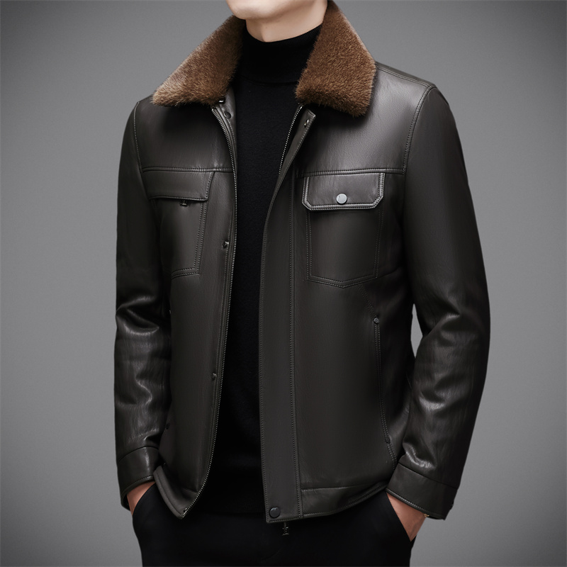 免费试穿高端皮草冬季男装貂绒皮毛一体海宁真皮皮衣短款中老年皮夹克男依诺柏尼品牌男士商务大 XXL/185 咖色脱卸毛领内胆