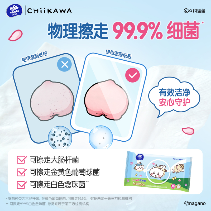 [CHIIKAWA联名]维达红山茶湿厕纸80片4包共320片 大包母婴可用厕所家用卫生擦屁股私处可冲马桶湿巾湿厕纸高清大图