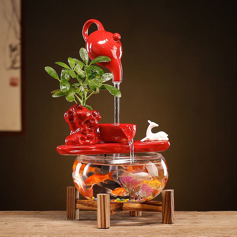 招财流水鱼缸摆件循环水创意家居造景陶瓷家用装饰品乔迁开业礼物图片