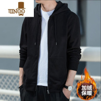 YANXU卫衣男冬季羔毛外套男士韩版潮加绒加厚宽松羔绒连帽毛绒棉服 M 黑色加绒款