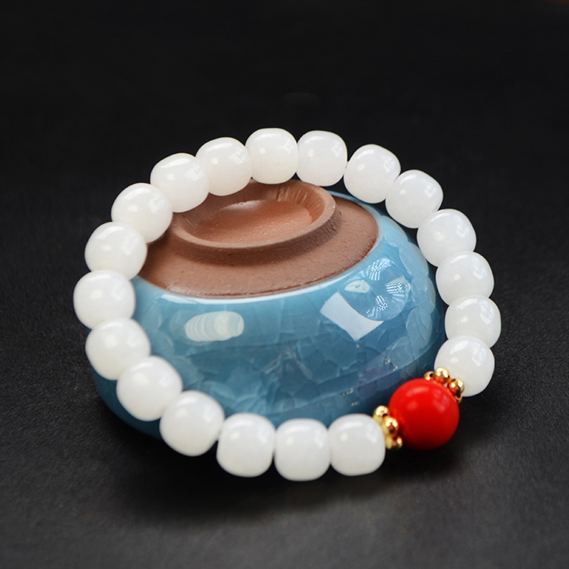 shecentury和田玉手链羊脂白玉老型珠玉石手串温润细腻手饰男女款