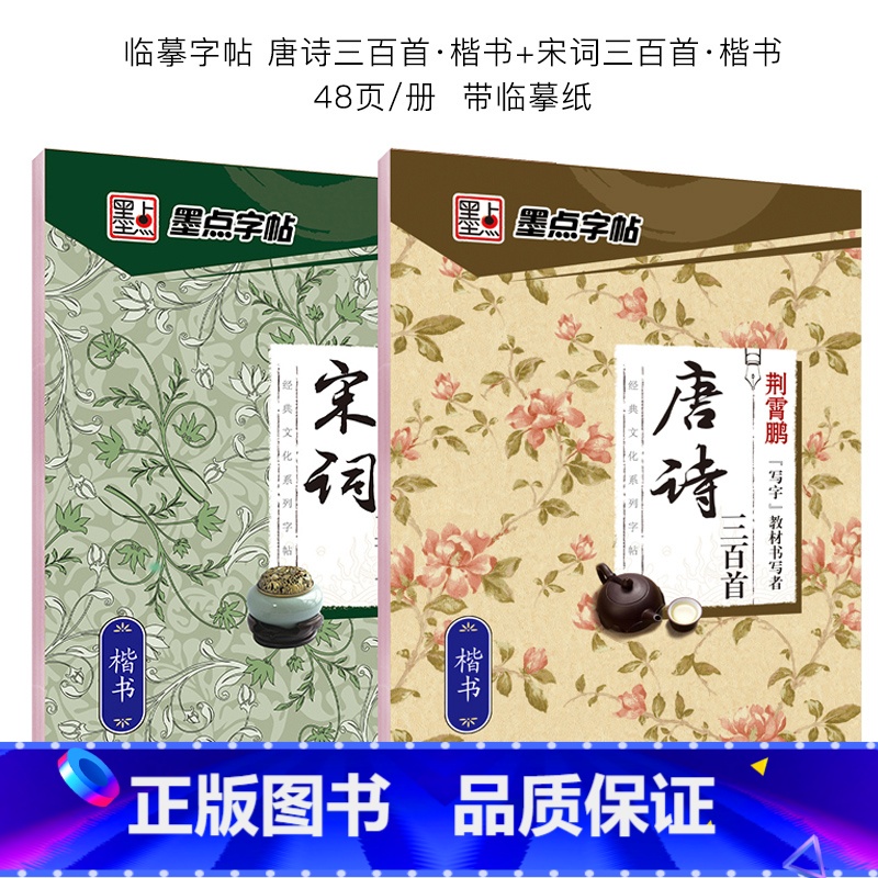 唐诗宋词三百首楷书临摹2本套装 【正版】楷书字帖练字成年男女生字体漂亮凹槽练字帖反复实用大学生高中生古诗词临摹练字帖小学