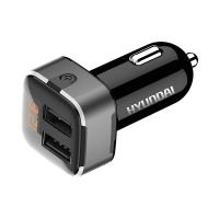 现代一拖二车载充电器快充头汽车用 双USB多功能车充一分二 12V-24V通用 HY-39银色
