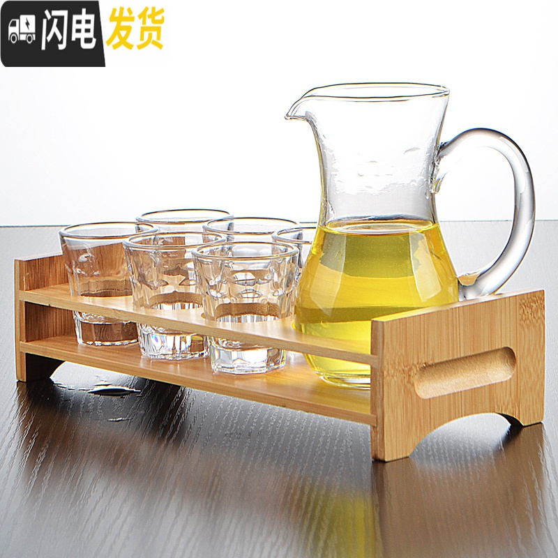 三维工匠一两白酒杯套装小扎壶分酒器白酒家用玻璃子弹杯小酒杯一口杯小号 6只大子弹杯+1只310壶收藏送1套高清大图