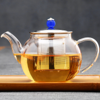 常生源 玻璃茶壶 耐热玻璃加厚泡茶壶滤网过滤带把水壶304不锈钢内胆壶 碧水蓝天壶