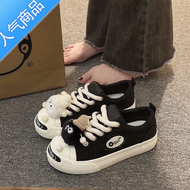 SUNTEK可爱卡通帆布鞋女2023夏季新款小众显脚小透气低帮小白鞋休闲板款高清大图