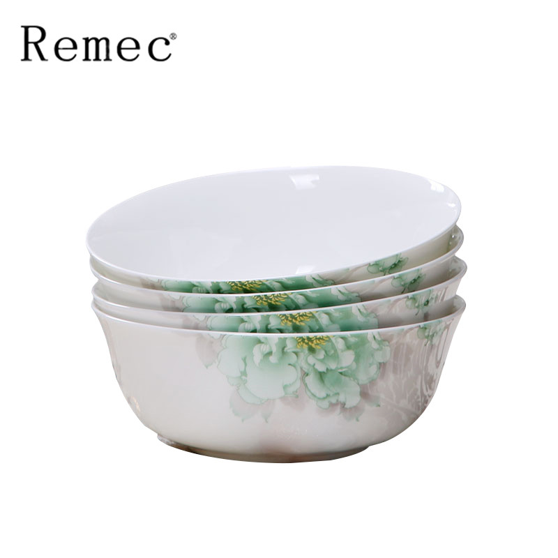金禹瑞美REMEC 碗 面碗6英寸4个装 绿波骨瓷碗 米饭碗 汤碗 陶瓷碗 碗 饭碗 泡面碗