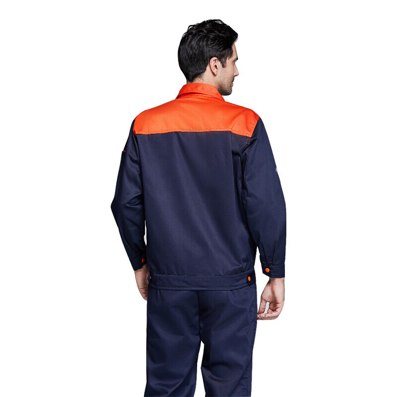 海斯迪克 长袖工作服男女 工人劳保工服 工装制服 汽修服HKsq-463 橘黄+藏青(上衣) XXL