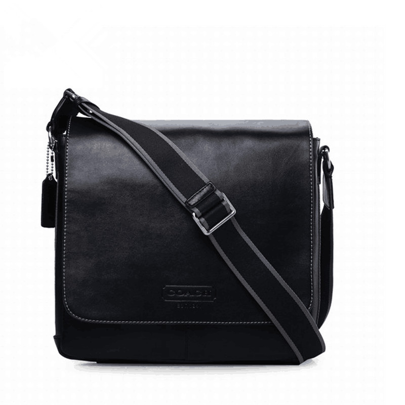 coach蔻驰男士翻盖牛皮单肩斜挎包时尚休闲邮差包黑色f70555