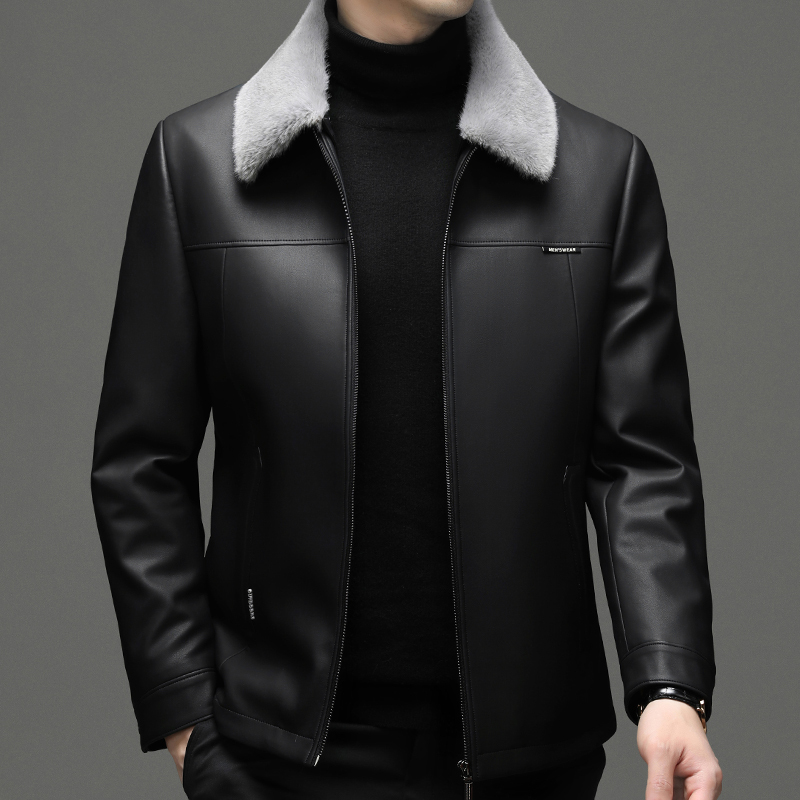 免费试穿 海宁真皮羽绒服皮衣男加绒加厚毛领可拆羽绒服韩版帅气夹克轻薄羽绒春秋新款外套皮羽绒高端外套正品官方旗舰店高清大图