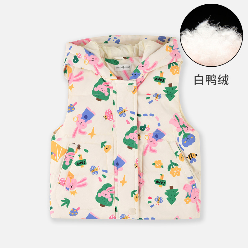 【1件3.5折】铅笔俱乐部秋冬新品女小童羽绒背心儿童保暖马夹宝宝带帽上衣 浅杏 110cm