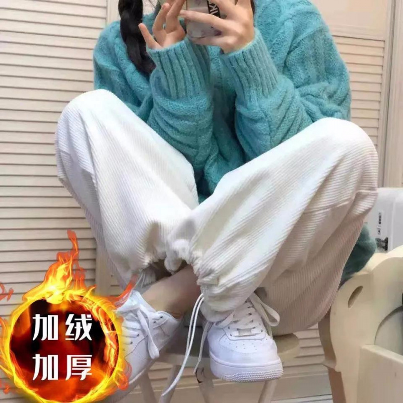 复古加绒加厚直筒休闲裤子秋冬新款女装宽松束脚百搭阔腿裤女ins