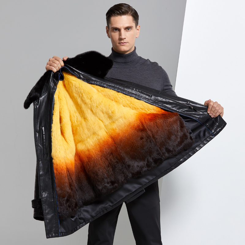 [送礼皮草可拆卸内胆]高端皮草春秋外套海宁真皮派克服男装春秋装中老年防寒男中长款狐狸大毛领貂绒内胆中年爸爸装尼克服大衣男高清大图