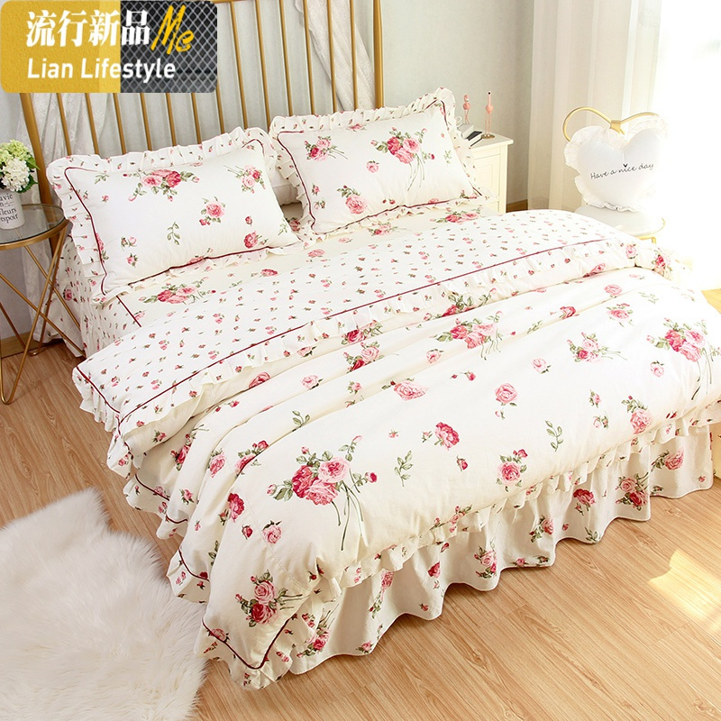 家纺四件套床裙简约 田园韩版棉床上用品床单公主被套 三维工匠