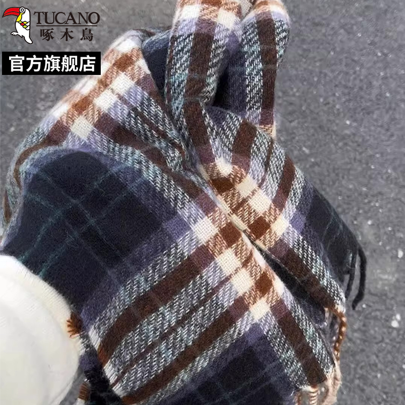 啄木鸟2025新款乌梅子酱格子围巾女冬季高级感加厚保暖情侣围脖冬高清大图