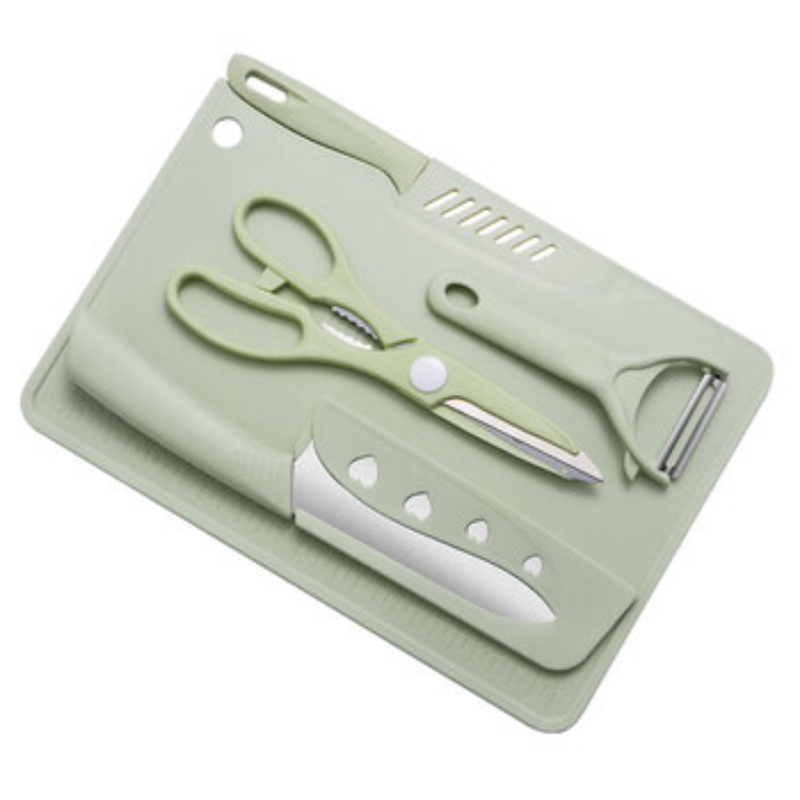 COOKSS婴儿专用辅食刀具剪刀5件套装 箐沁绿