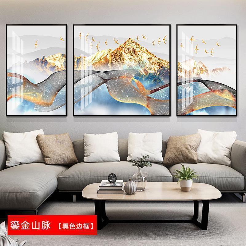 BONJEAN三联画轻奢电表箱装饰画家用配电箱遮挡挂画免打孔电闸盒电源推拉 鎏金山脉 40*60cm三联套装（建议1.8-2.5米沙发）摩登黑【铝