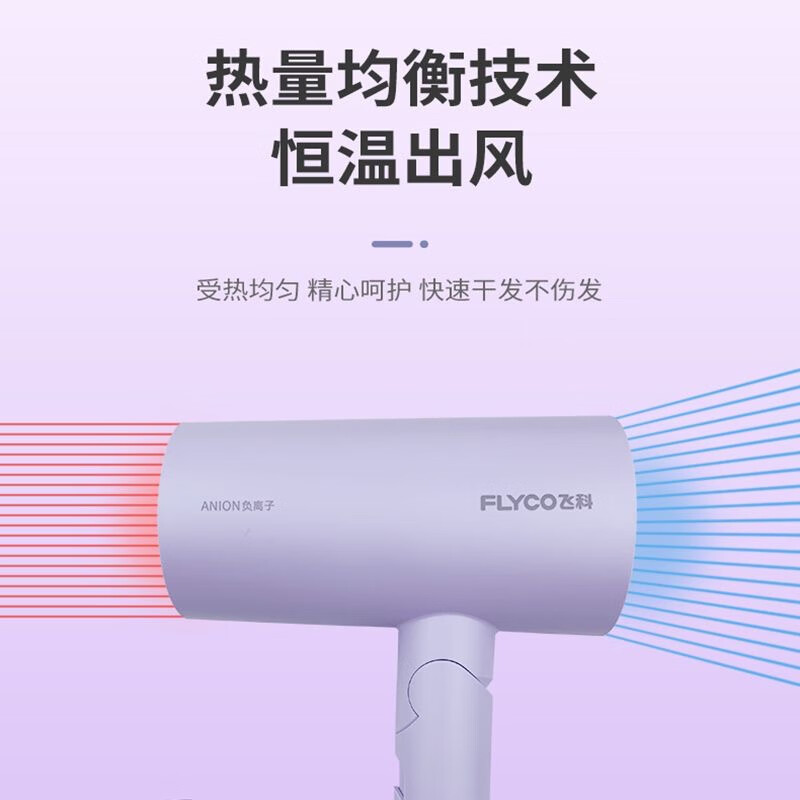 飞科电吹风机家用负离子护发大风力速干低音便携式宿舍学生用吹风 FH6277紫色高清大图