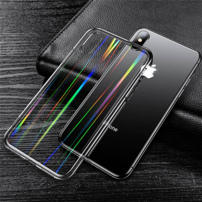 IPin 苹果iPhonex/xs/max/xr/7/7Plus/8/8plus手机壳 镭射极光钢化玻璃tpu透明保护套