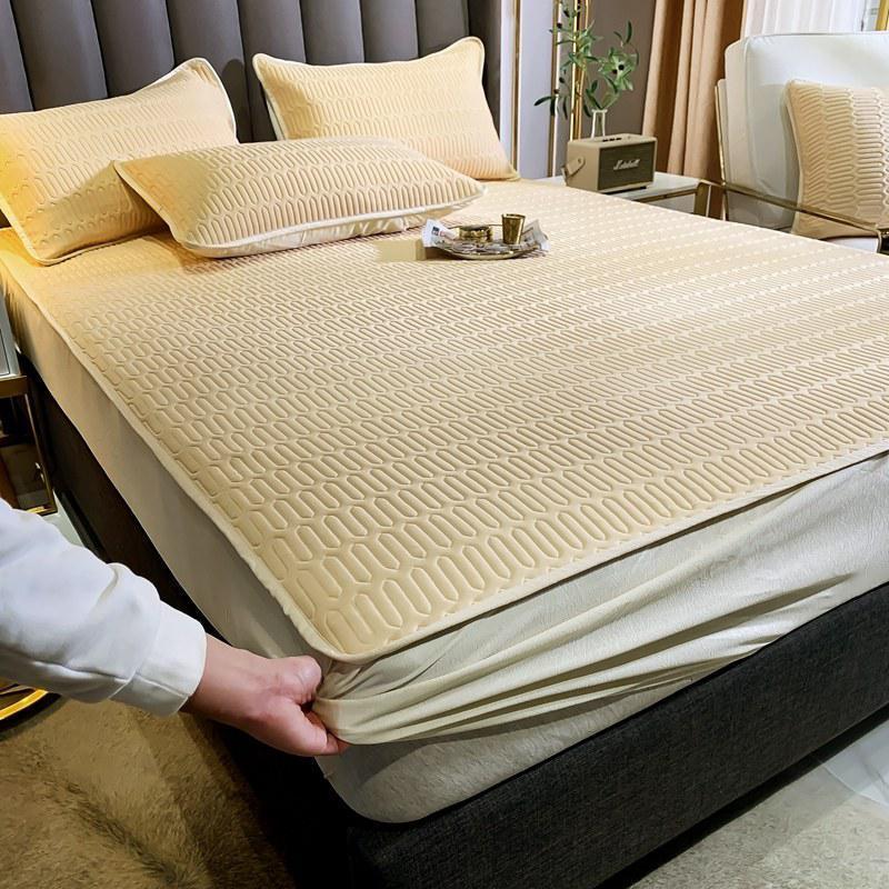 美帮汇乳胶床垫套罩软垫保护套垫被褥子全包防滑固定全棉床笠单件 金奇达-(典雅黄)乳胶床笠凉席 180cmx200+25cm