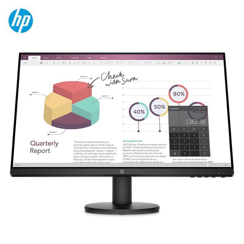惠普(HP)P24V G4 23.8英寸商用显示器 三边窄边框 防眩光|低蓝光 支持HDMI VGA接口 IPS高清屏