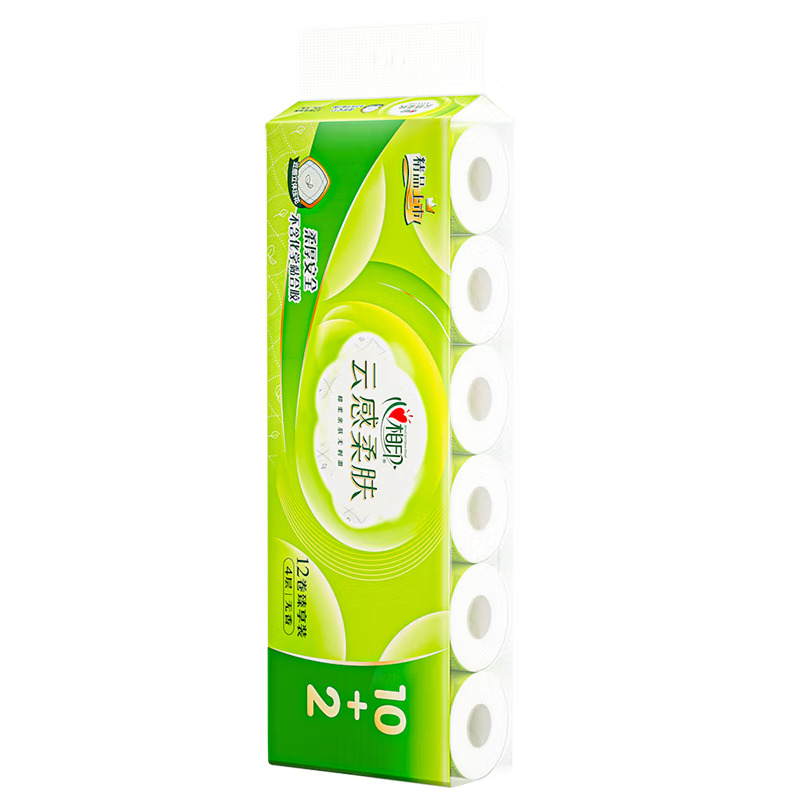 心相印云感柔肤立体卷纸4层110克24卷装家庭用纸厚层有芯卷纸实惠装 2提 BT5312