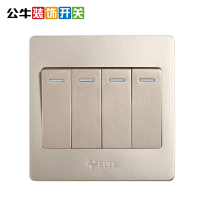 公牛(BULL)开关插座4开四开双控开关四位开关四开双联墙壁电源面板G07K412Y金色