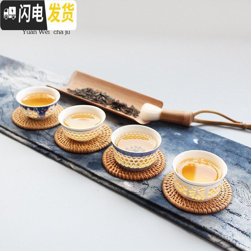 三维工匠镂空玲珑薄胎青花瓷茶杯 透光单杯陶瓷功夫茶具 景德镇个人品茗杯 暗香杯[6个]高清大图