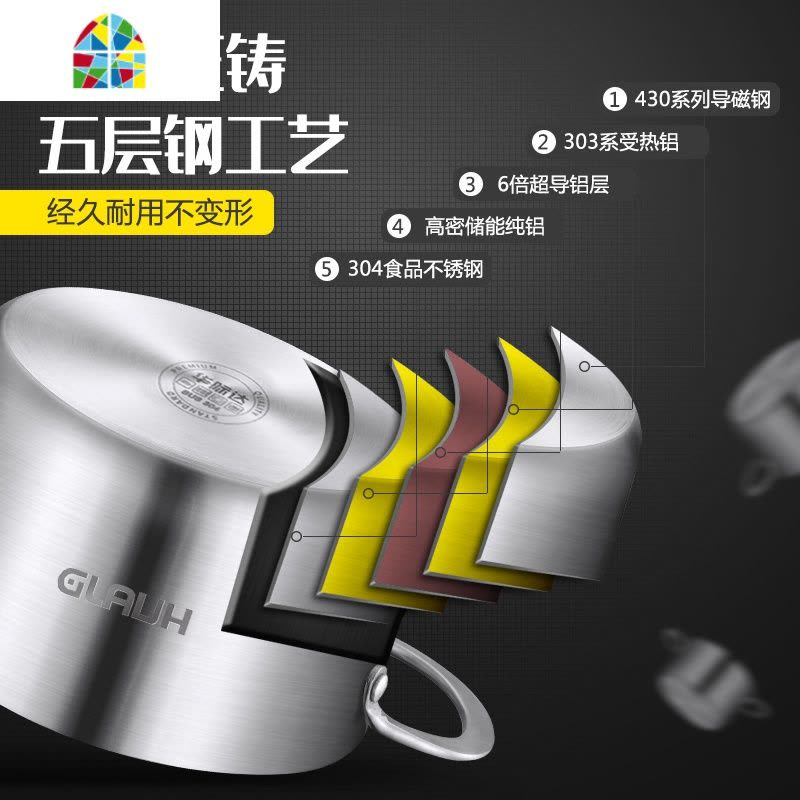 婴儿宝宝辅食锅奶锅不粘锅304不锈钢家用煎蛋泡面小煮锅热奶汤锅 FENGHOU 304五层钢16cm单柄[全钢盖]图片