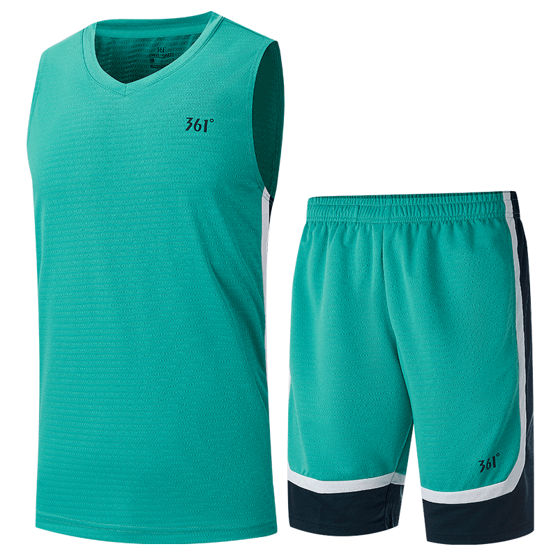 361°运动套装男夏季新款篮球套装舒适运动服552421903 XL 若竹绿