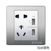 欧奔（EUROB）插座家用不锈钢拉丝银色多控调光调速音响门铃开关插座面板