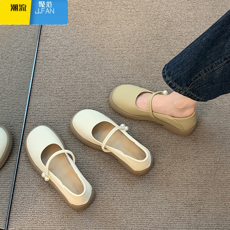 聚范玛丽珍白色单鞋女2024新款法式晚晚温柔配裙子平底乐福小皮鞋高清大图