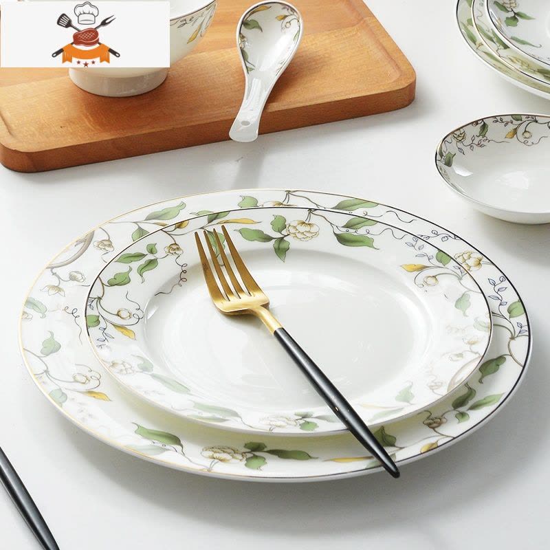 敬平10个盘子陶瓷深口菜盘汤盘家用碟子2021新款骨瓷餐盘餐具套装组合图片