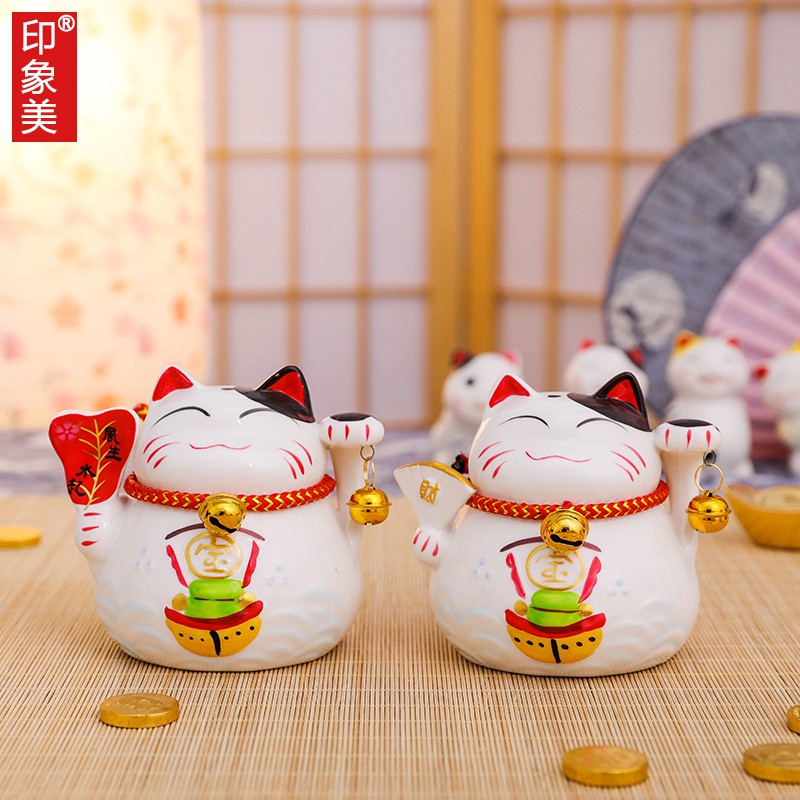 猫摆件店铺开业礼品陶瓷储蓄罐创意小号前台摆设 三维工匠 6寸-小宝锤-棉垫猫高清大图