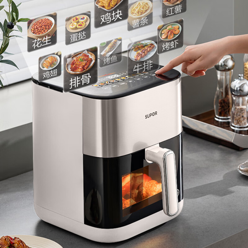 苏泊尔(SUPOR)KD60YQ83空气炸锅远红外穿透加热6L大容量可视免翻家用电炸锅8分钟嫩炸轻音烘烤金属内腔彩屏触控高清大图