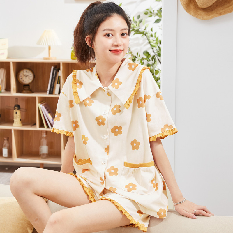 [2.5折价92元]唐狮睡衣女夏女士家居服短袖休闲开衫女夏季薄款睡衣短裤