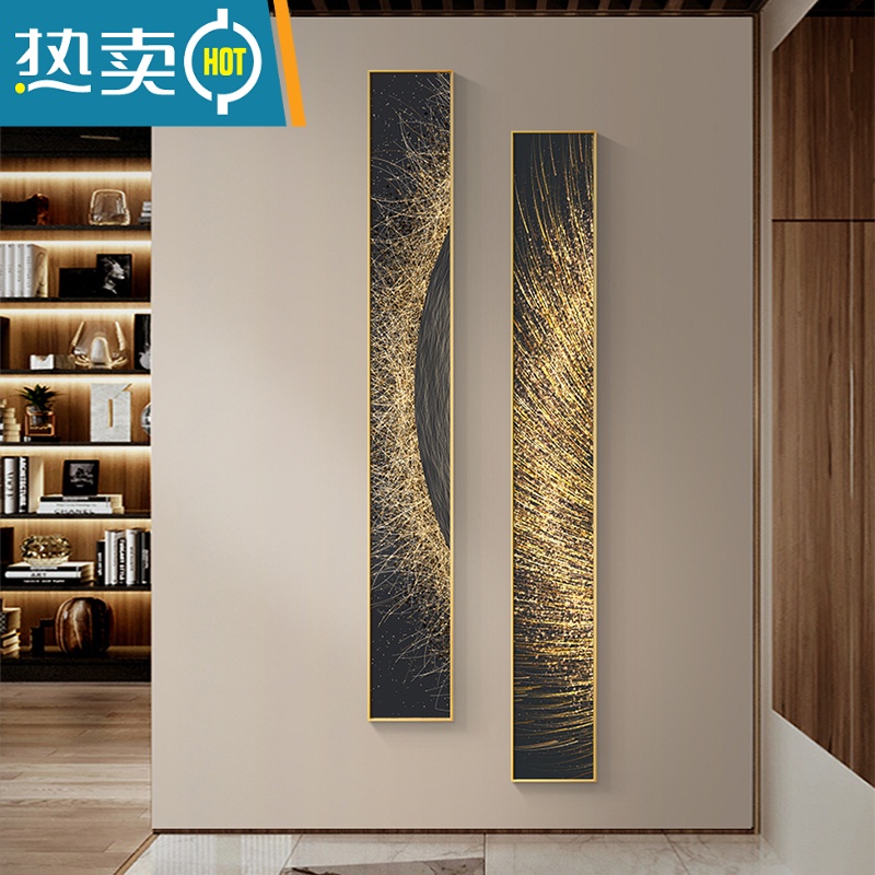 敬平窄长条现代轻奢装饰画玄关极简主义挂画客厅背景墙两侧抽象线条画高清大图