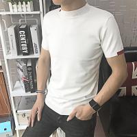 秋短袖T恤男中高领线衣韩版修身港风纯打底袖针织衫潮
