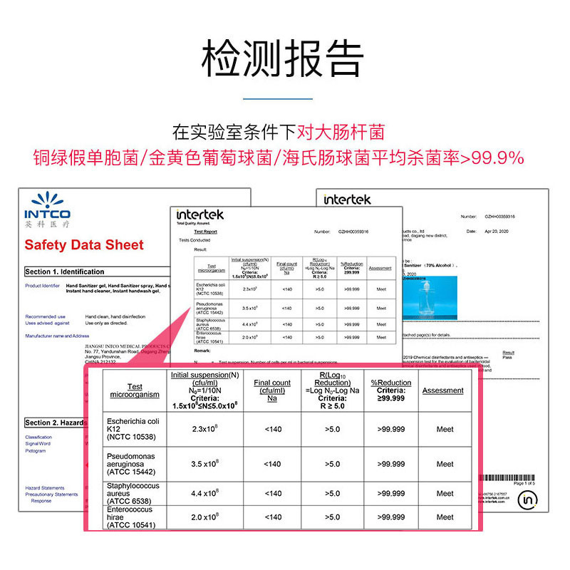 英科医疗 免手洗凝胶洗手液消毒液 酒精含量75% 抑菌杀菌消毒 500ml/瓶