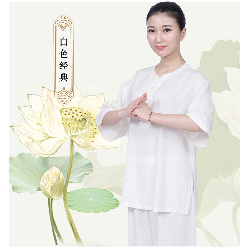 太极服女飘逸棉麻亚麻女装太极拳练功服夏季服装薄款短袖