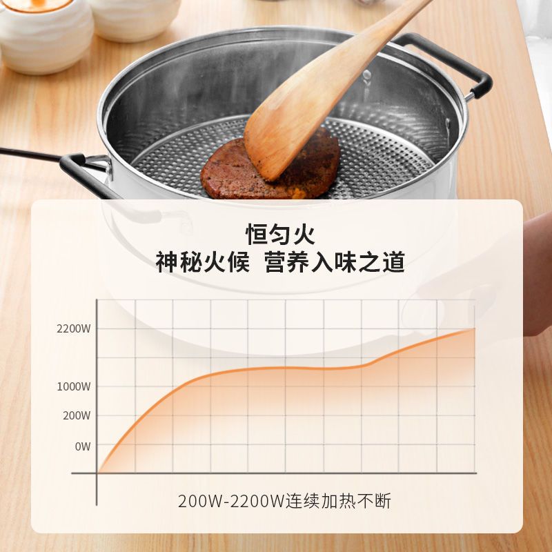 圆形电磁炉家用迷你节能小型宿舍炒菜火锅一体电池灶套装|2200W圆形机 珍珠白