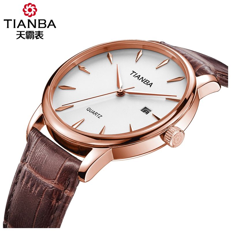天霸（TIANBA）名仕系列手表男士学生表时尚潮流真皮表带简约休闲情侣手表石英表 男TM7003.22PC高清大图
