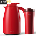 三维工匠白色保温壶玻璃内胆家用小小型暖壶热水壶大容量北欧保温瓶 中国红1500ml保温壶+470ml保温杯