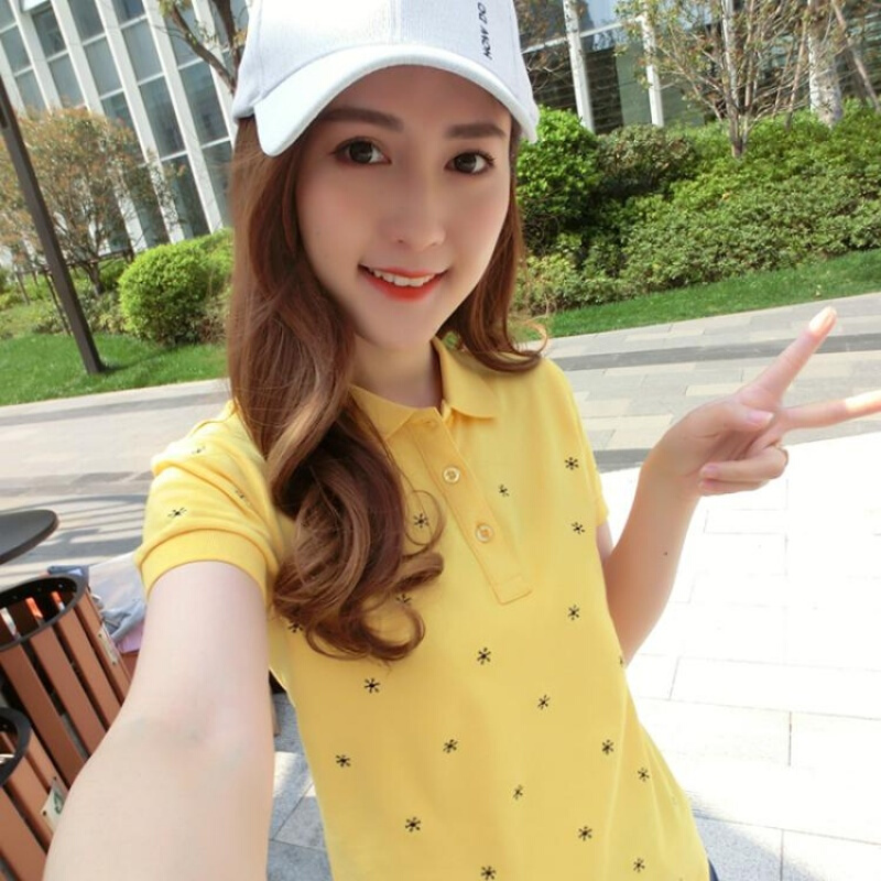 2018夏季韩版polo衫女短袖有领T恤女士翻领体恤修身半袖