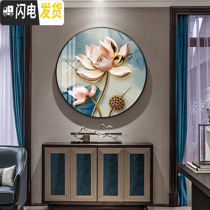三维工匠2019钻石画满钻新款圆形荷花三联画中国风点贴砖石十字绣客厅小件 需要十字绣和其他尺寸可以联系客服