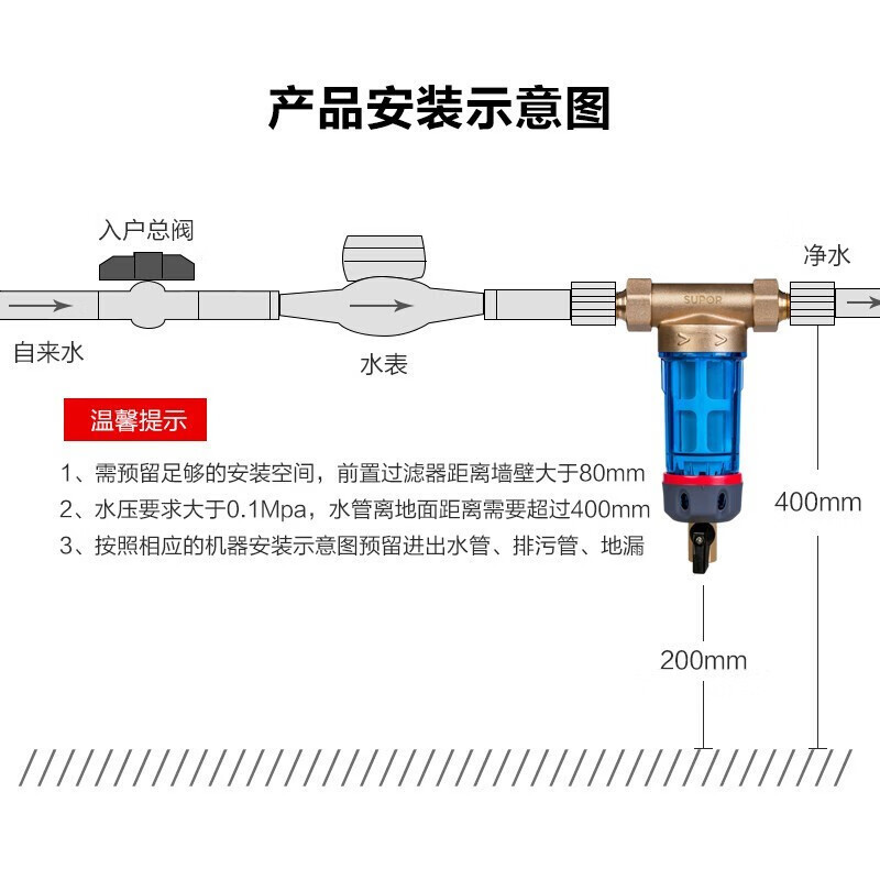 苏泊尔(SUPOR)QD601家用前置过滤器管道过滤全屋净水器反冲洗大通量