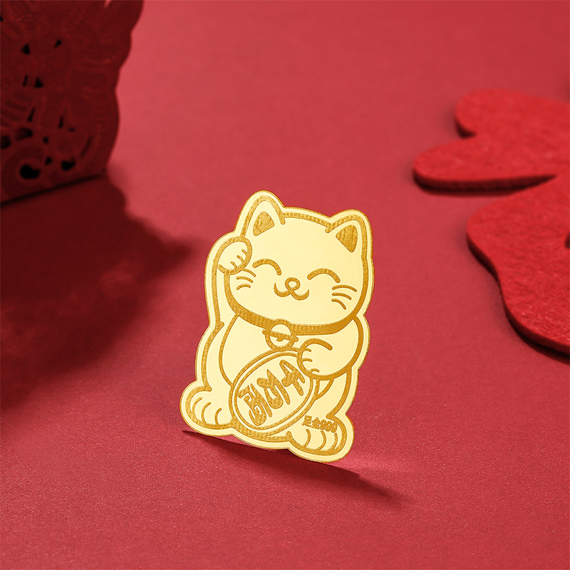 壹仟俩抖音同款珠宝黄金摆件/挂件/把件定价足金999黄金压岁钱猫金片男女通用手机贴片创意黄金饰品