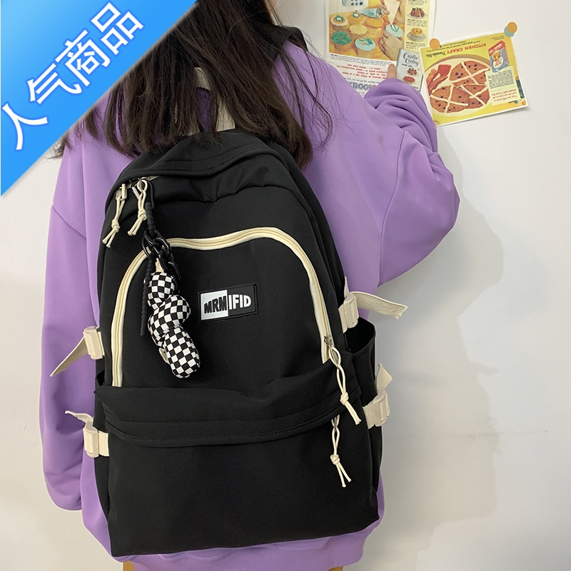 封后书包女大学生韩版原宿ulzzang高中女生背包感小众设计双肩包学生书包