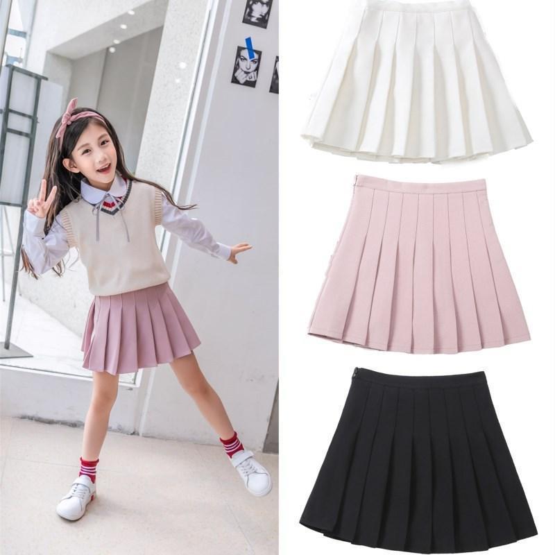 网红百搭女童百褶裙防走光儿童半身裙卡其色学生校服黑色短裙大童