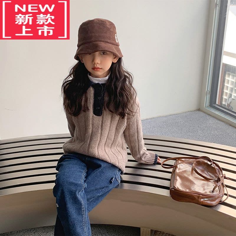 可莉允韩童装男童polo衫女童毛衣2022秋冬儿童翻领针织衫中大童上衣图片